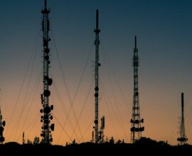 black towers during sunset