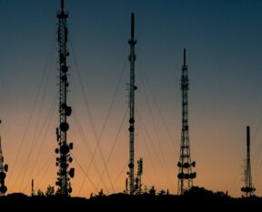 black towers during sunset