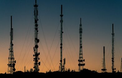black towers during sunset
