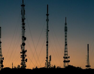 black towers during sunset
