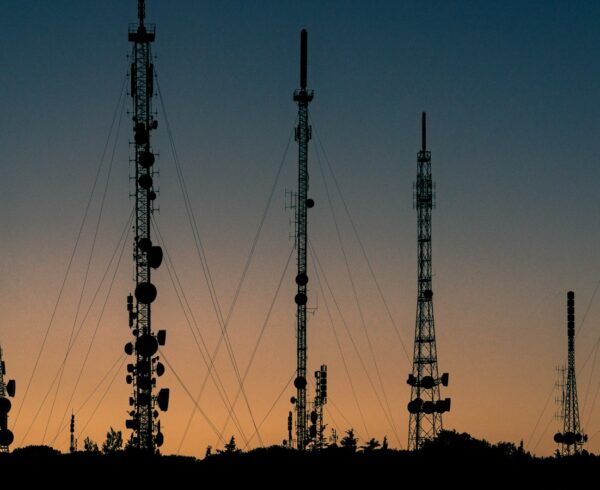 black towers during sunset