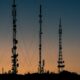 black towers during sunset