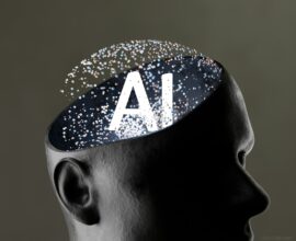 Artificial intelligence concept within a human head