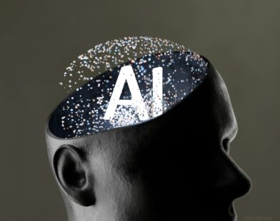 Artificial intelligence concept within a human head