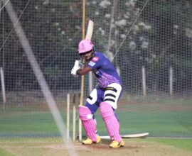 Sanju Samson playing a shot during his 67-run knock against New Zealand