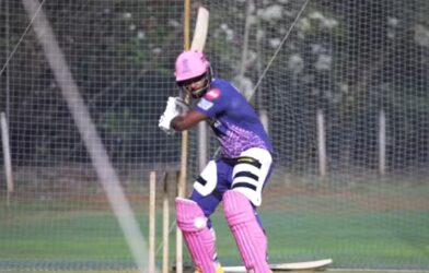 Sanju Samson playing a shot during his 67-run knock against New Zealand
