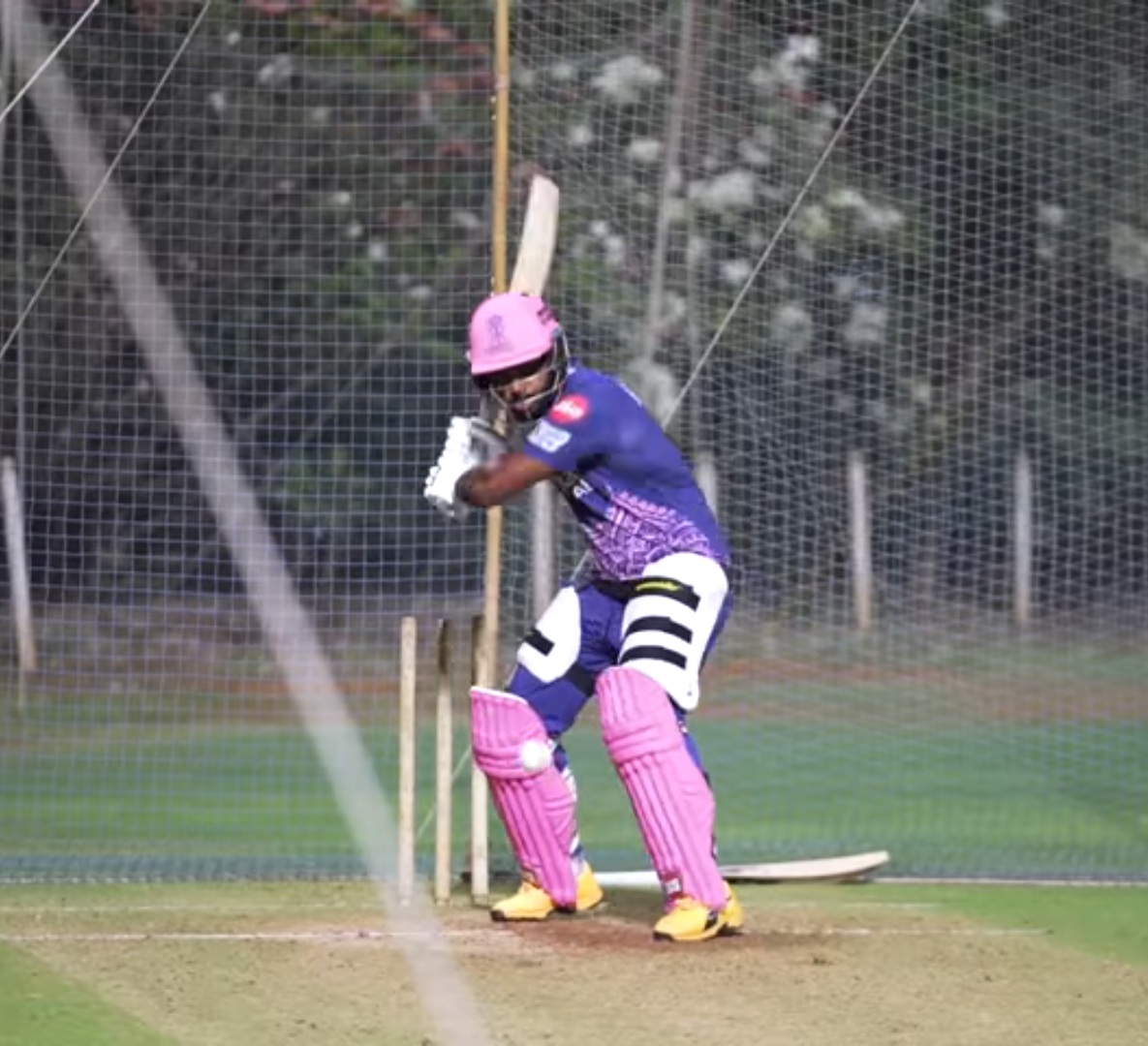 Sanju Samson playing a shot during his 67-run knock against New Zealand