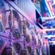 Close-up of server cooling fans in a vibrant data center