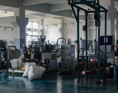 Industrial factory interior with machinery and equipment