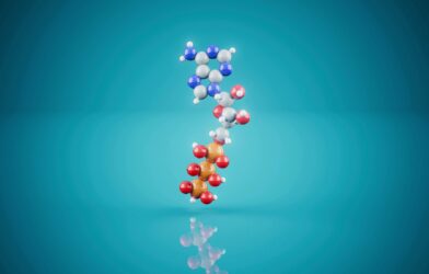 3D molecular model of atp on a blue background