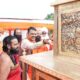 त्र्यंबकेश्वर गोदाघाटावर मुख्यमंत्र्यांच्या हस्ते सुरू असलेले ध्वजस्तंभ पूजन
