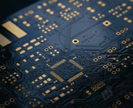 close up of dark blue circuit board