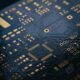 close up of dark blue circuit board