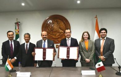भारत और मैक्सिको के अधिकारियों की द्विपक्षीय व्यापार बैठक का एक दृश्य