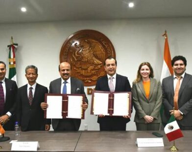भारत और मैक्सिको के अधिकारियों की द्विपक्षीय व्यापार बैठक का एक दृश्य
