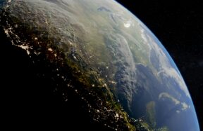 View of earth from space at night