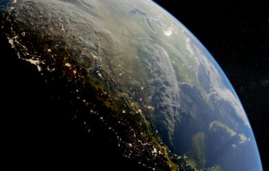 View of earth from space at night