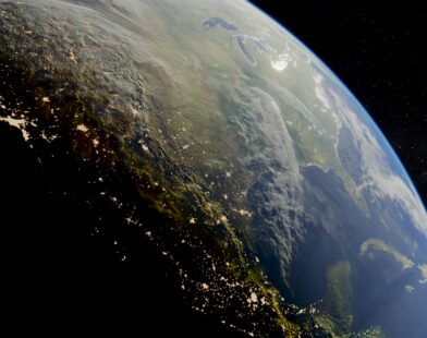 View of earth from space at night
