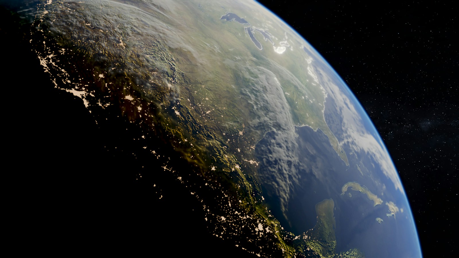 View of earth from space at night