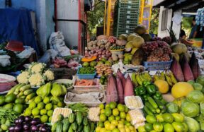 a market with fruits and vegetables