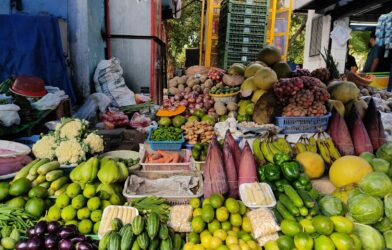 a market with fruits and vegetables