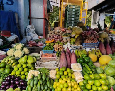 a market with fruits and vegetables